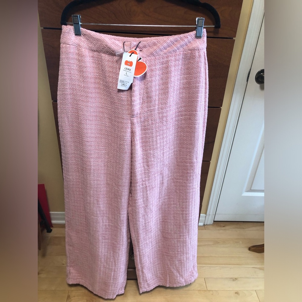 Cider NWT Pink Wide-Leg TWEED chenille Pants